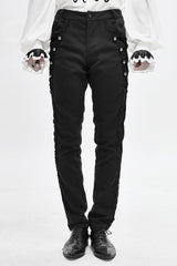 Black Punk Gothic With Side Bottons And Side Flocking Wedding Mens Pants - Black - 1