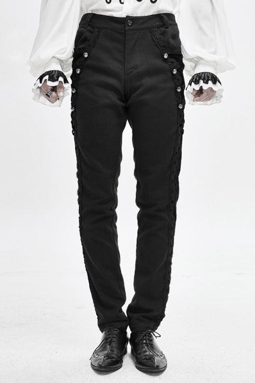 Black Punk Gothic With Side Bottons And Side Flocking Wedding Mens Pants - Black - 1