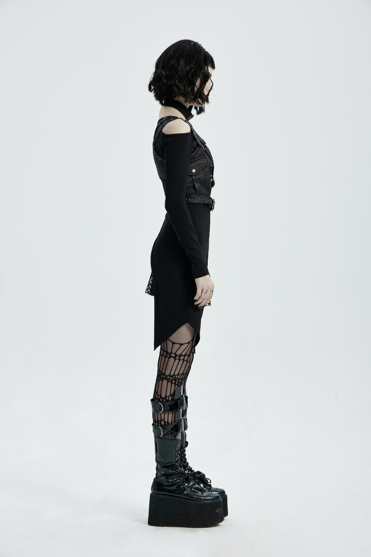 Black Cut-Out Asymmetric Buckled Eyelet Women's Punk Accessory with Pocket - Product - 5