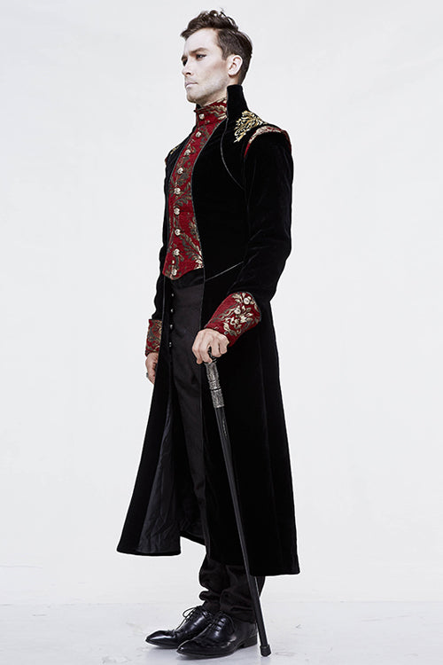 Gothic Jacquard Stand Collar Embroidery Mens Long Coat - Product - 2