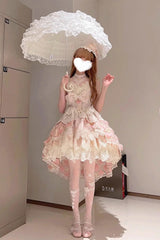 Pink [Peacock Feather] Multi-Layered Ruffle Hanayome Cardigan Bowknot Lace Sweet Lolita Jsk Dress Set - Product - 15