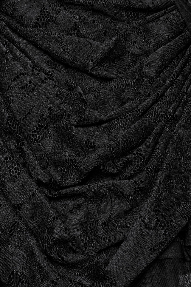 Black Off Shoulder Short Sleeves Multi-Layered Embroidery Women's Punk Dress - Product - 8