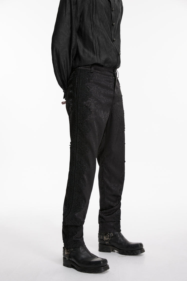 Black Jacquard Slim Men's Gothic Gorgeous Handsome Pants - Product - 8