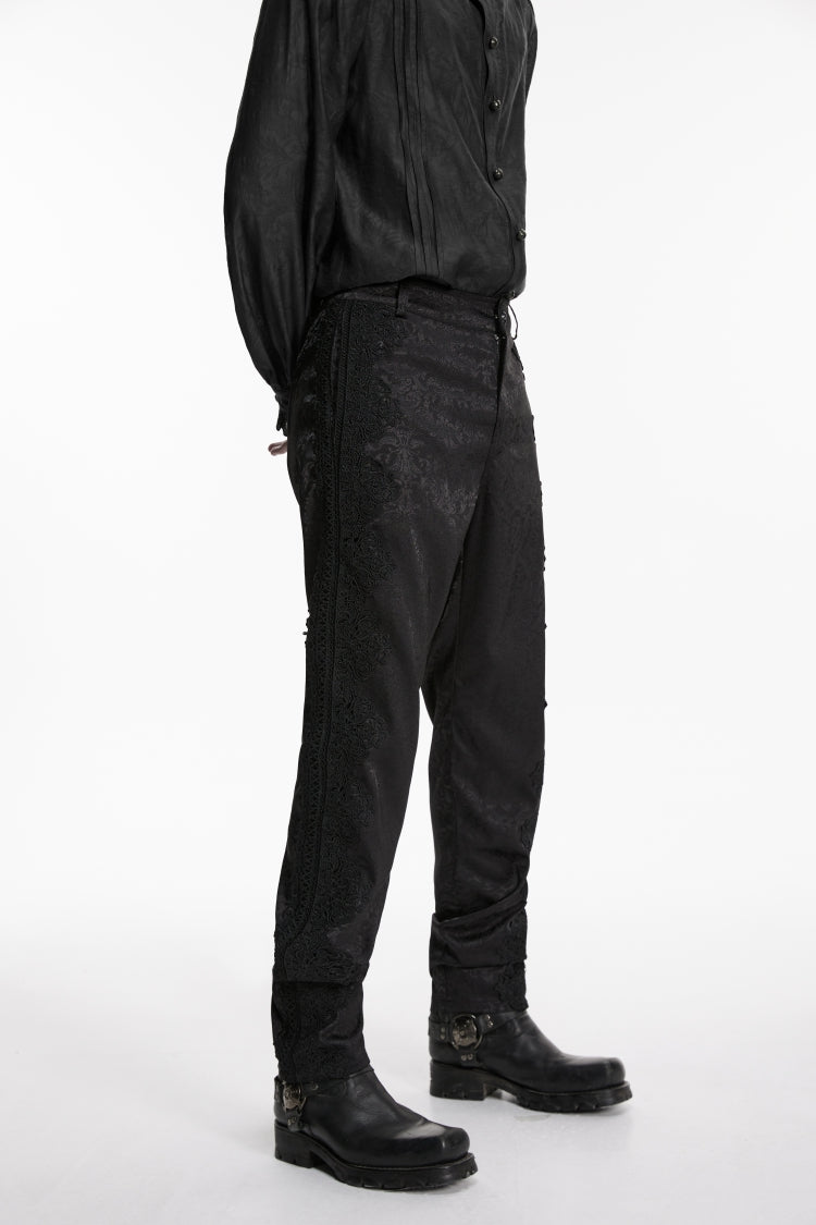 Black Jacquard Slim Men's Gothic Gorgeous Handsome Pants - Product - 8