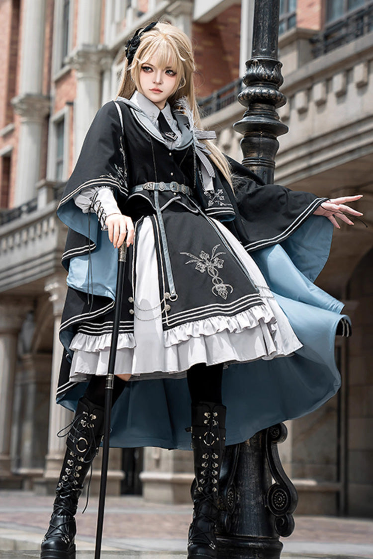 Black/Blue [Dark Knight Contract] Print Ruffle Gothic Military Elegant Lolita Skirt - Product - 2