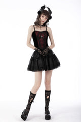 Dark Red Cross Shoulder Straps Jacquard Lace-Up Women's Gothic Overbust Corset - Product - 9