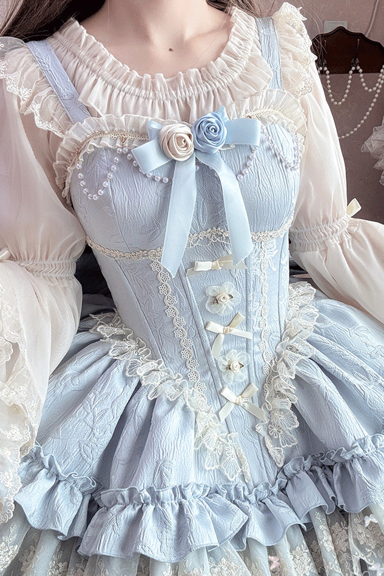 Pink Sleeveless Multi-Layered Ruffle Bowknot Lace Lace-Up Sweet Princess Lolita Jsk Dress - Product - 4