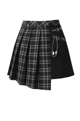 Black/White Irregular Plaid Pleated Women's Punk Hem Skirt - Product - 3