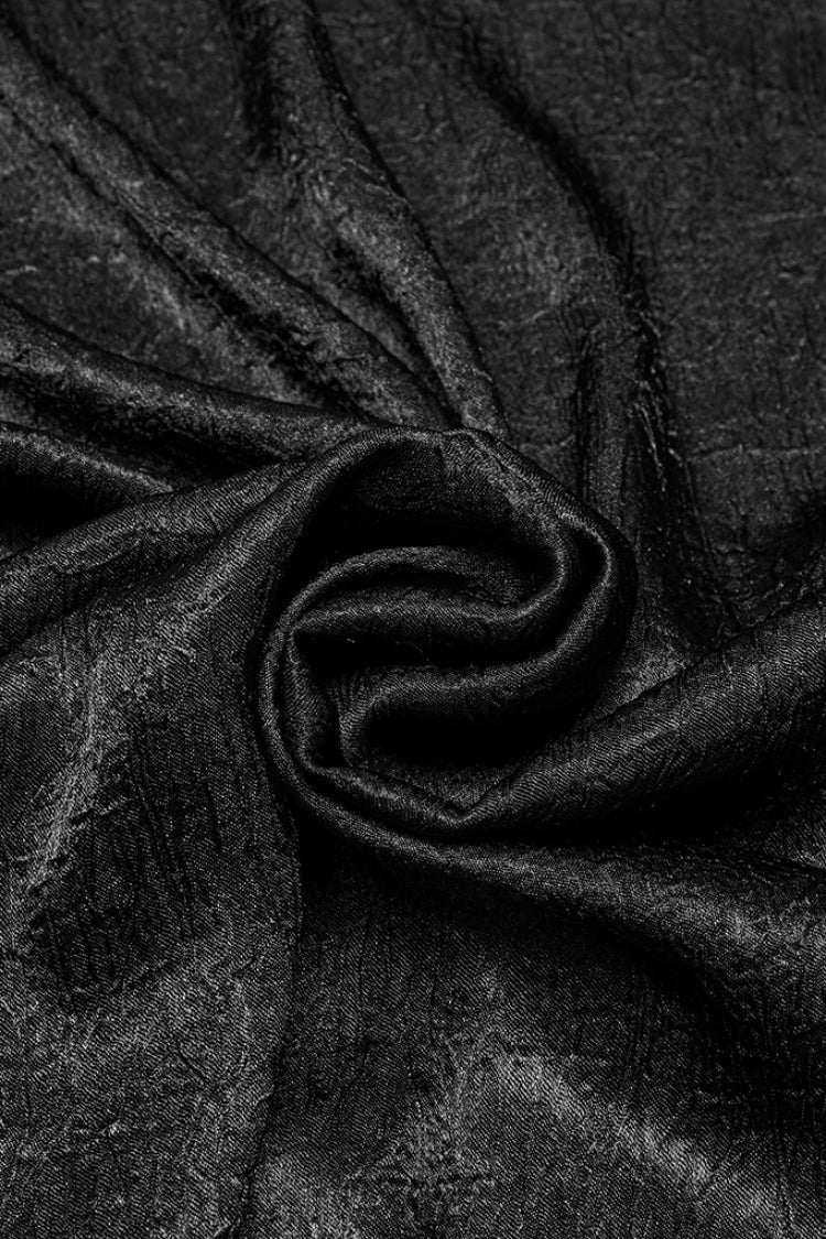 Black Stand Collar Long Puff Sleeves Jacquard Ruffle Embroidery Men's Gothic Blouse - Product - 8
