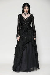 Black Deep V Collar Long Trumpet Sleeves Lace Lace-Up Women's Gothic Corset Top - Product - 5