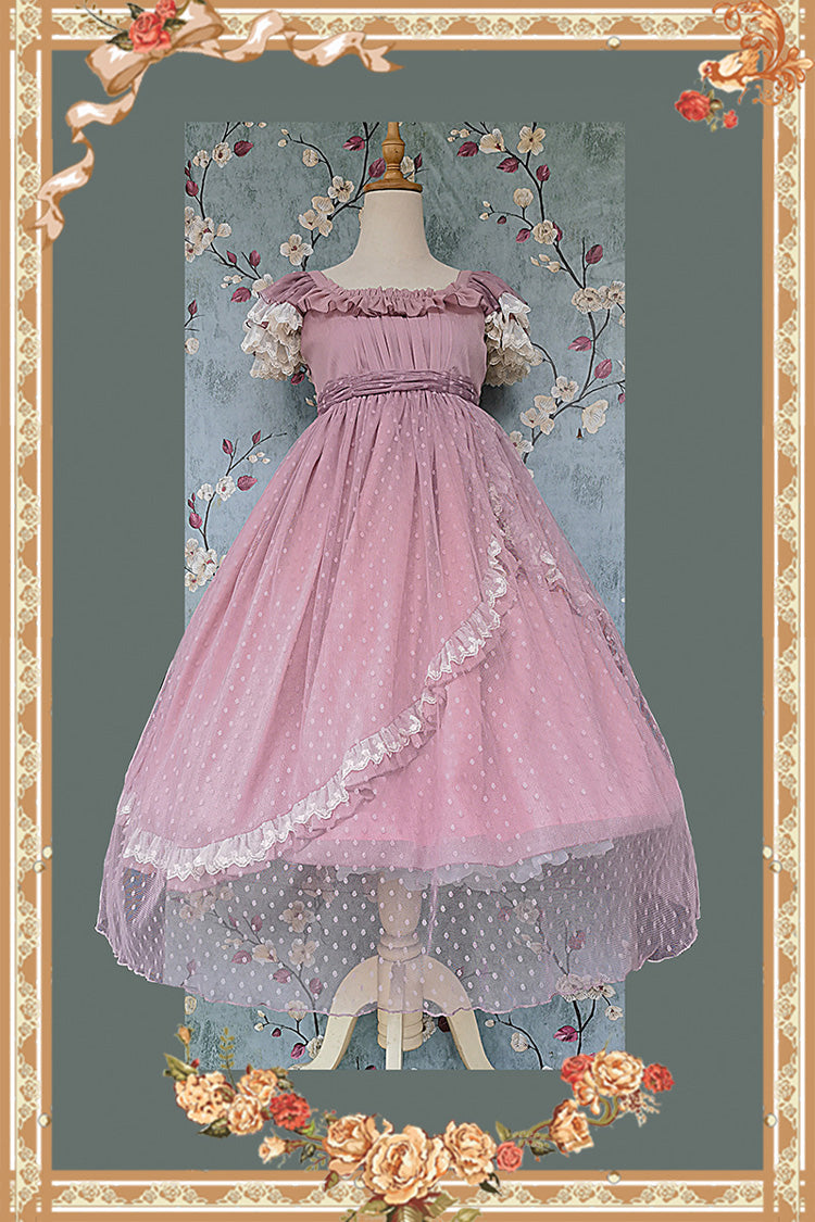 Pink [Moon goddess *Mediana*] Polka Dot Print Ruffle Bowknot Asymmetric Sweet Elegant Lolita Dress - Product - 8