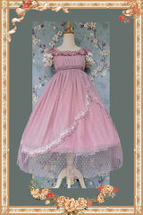 Pink [Moon goddess *Mediana*] Polka Dot Print Ruffle Bowknot Asymmetric Sweet Elegant Lolita Dress - Product - 8