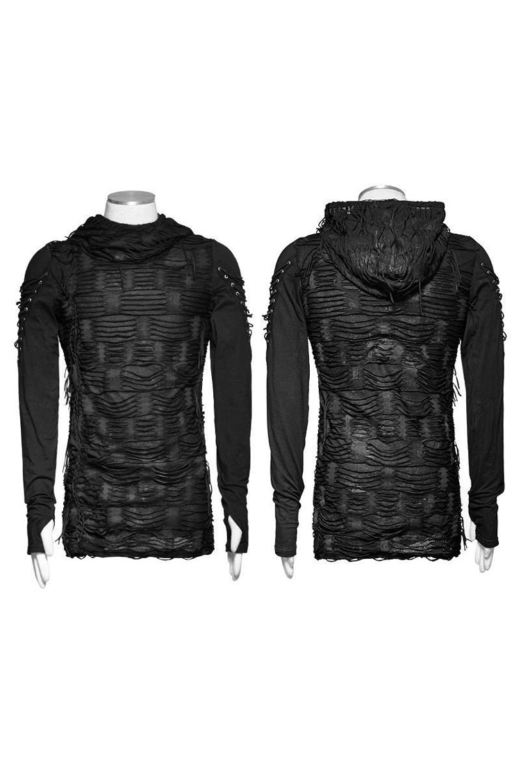 Black Hooded Ripped Men's Gothic Sweater - Product - 5