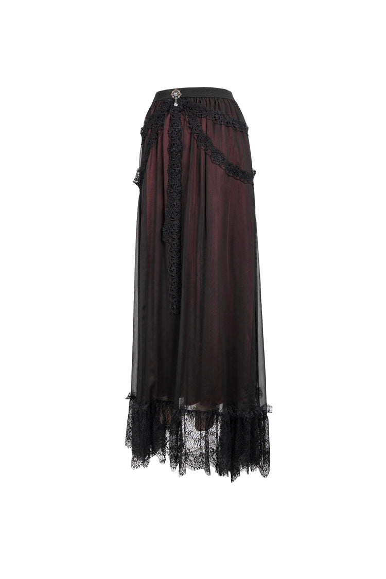 Black/Red Butterfly Lace Pendant Decoration Chiffon Women's Gothic Skirt - Product - 9