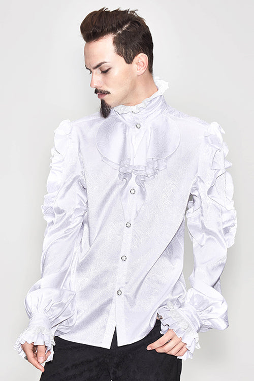 White Vampire Ruffled Sleeves Mens Gothic Blouse - Product - 2