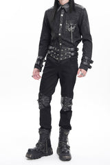 Black Stitching Buckle-up Studs Men's Gothic Pants - Product - 2