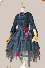 Black [Apprentice Witch] Double-Layered Ruffle Lace Gothic Lolita Skirt - Product - 12