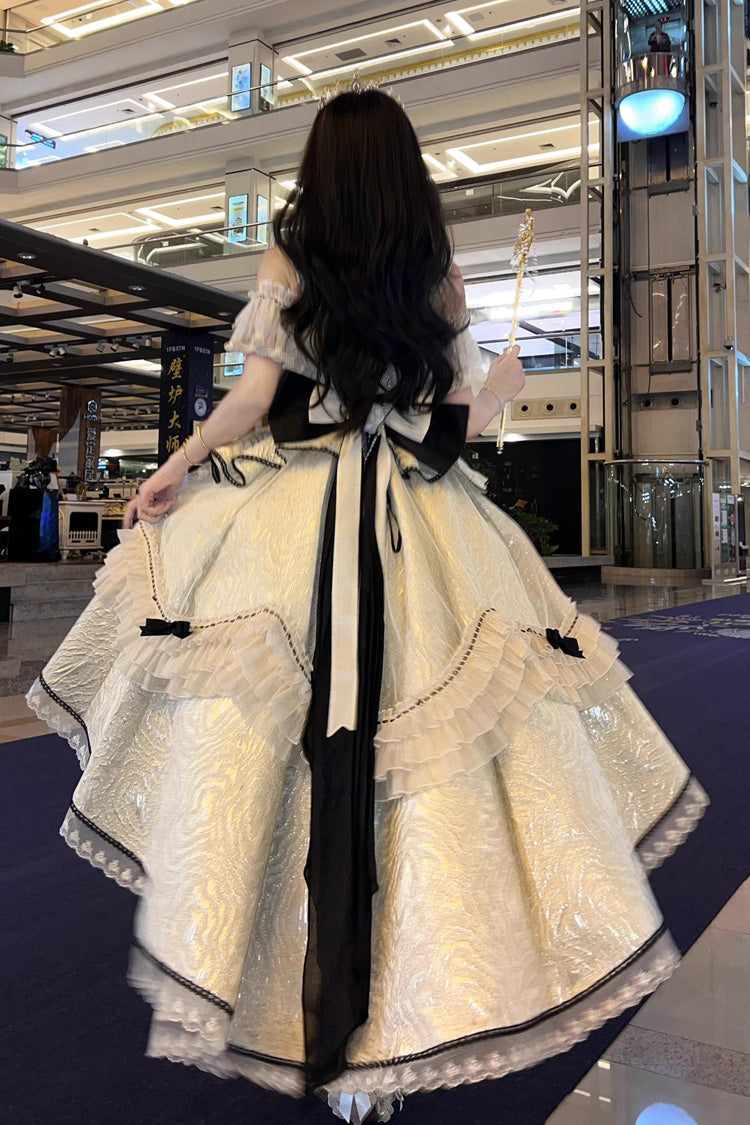 Ivory/Black [Tycoon's Daughter] Ruffle Bowknot Sweet Elegant Princess Lolita Jsk Dress - Product - 5