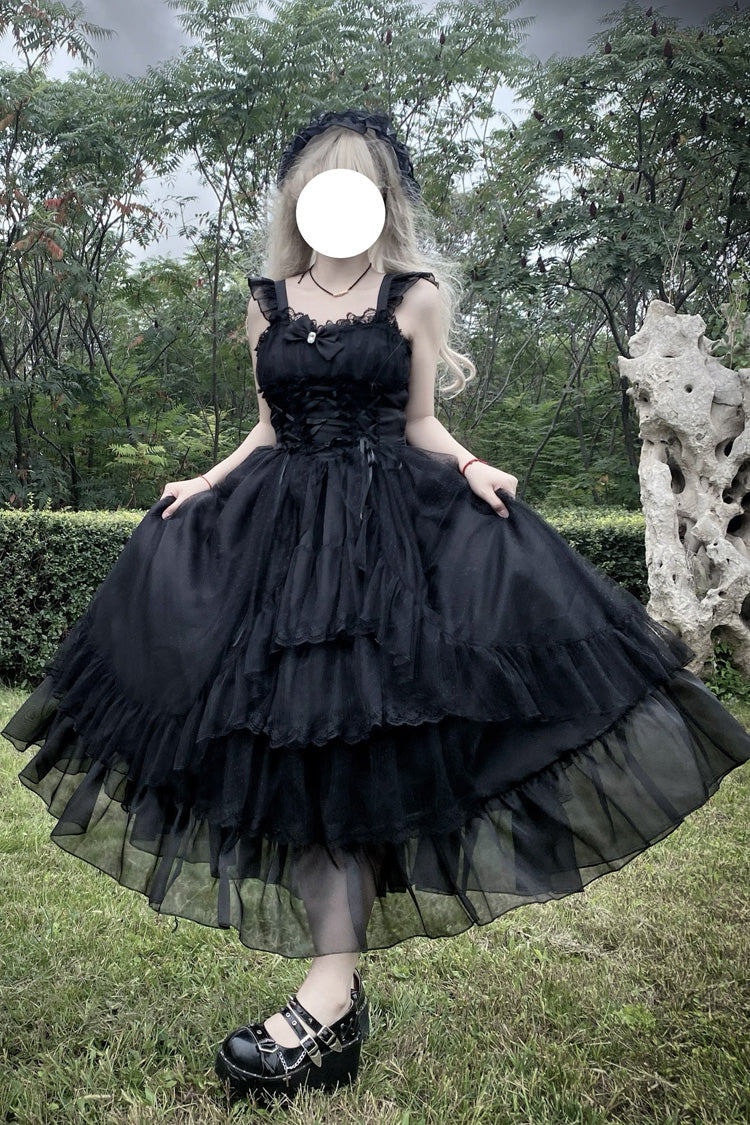 Black [Moonlight Sonata] Ruffle Cardigan Bowknot Lace Gothic Vintage Lolita Jsk Dress - Product - 4