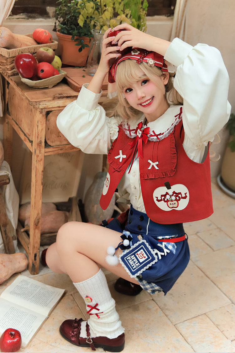 Multi-Color [Witch Gina] Long Sleeves Print Bowknot Ouji Sweet Lolita Vest Shorts Set - Product - 4
