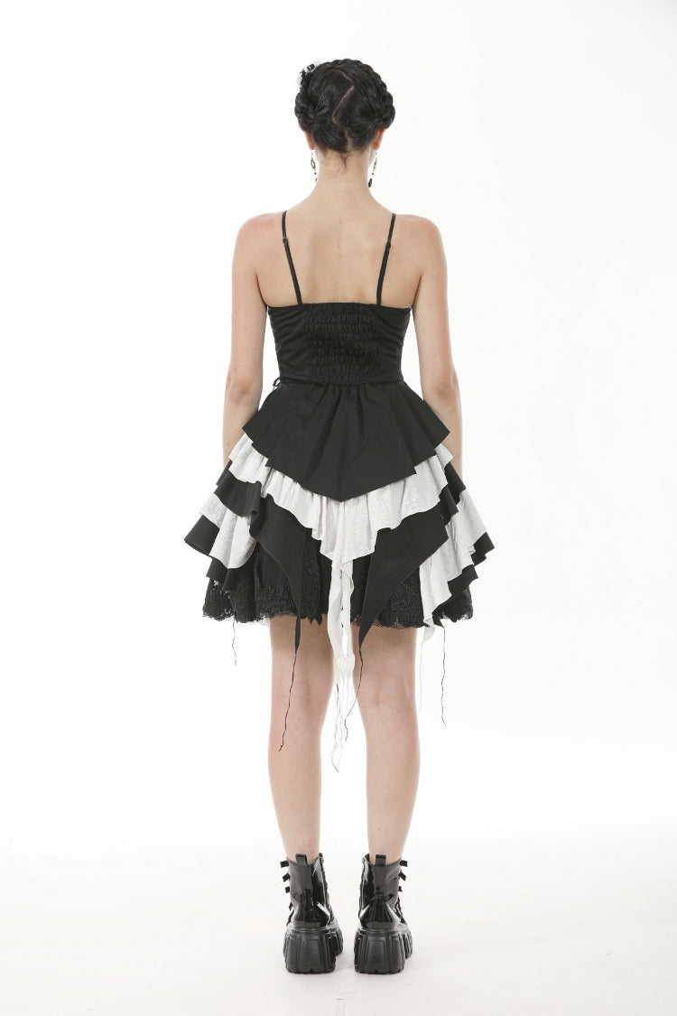 Black/White Sleeveless Multi-Layered Ruffled Bowknot Women's Gothic Slip Dress - Product - 4