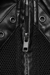 Black Faux Leather Long Sleeves Hollow Stitching Womens Steampunk Short Coat - Product - 6