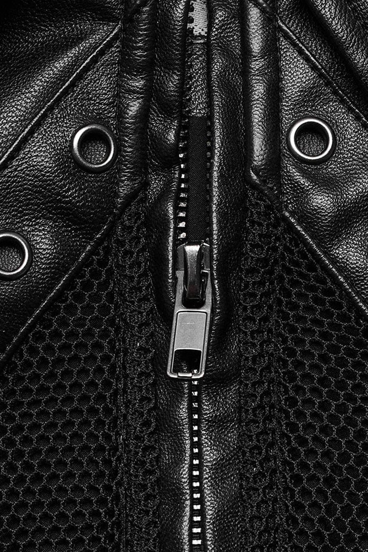 Black Faux Leather Long Sleeves Hollow Stitching Womens Steampunk Short Coat - Product - 6