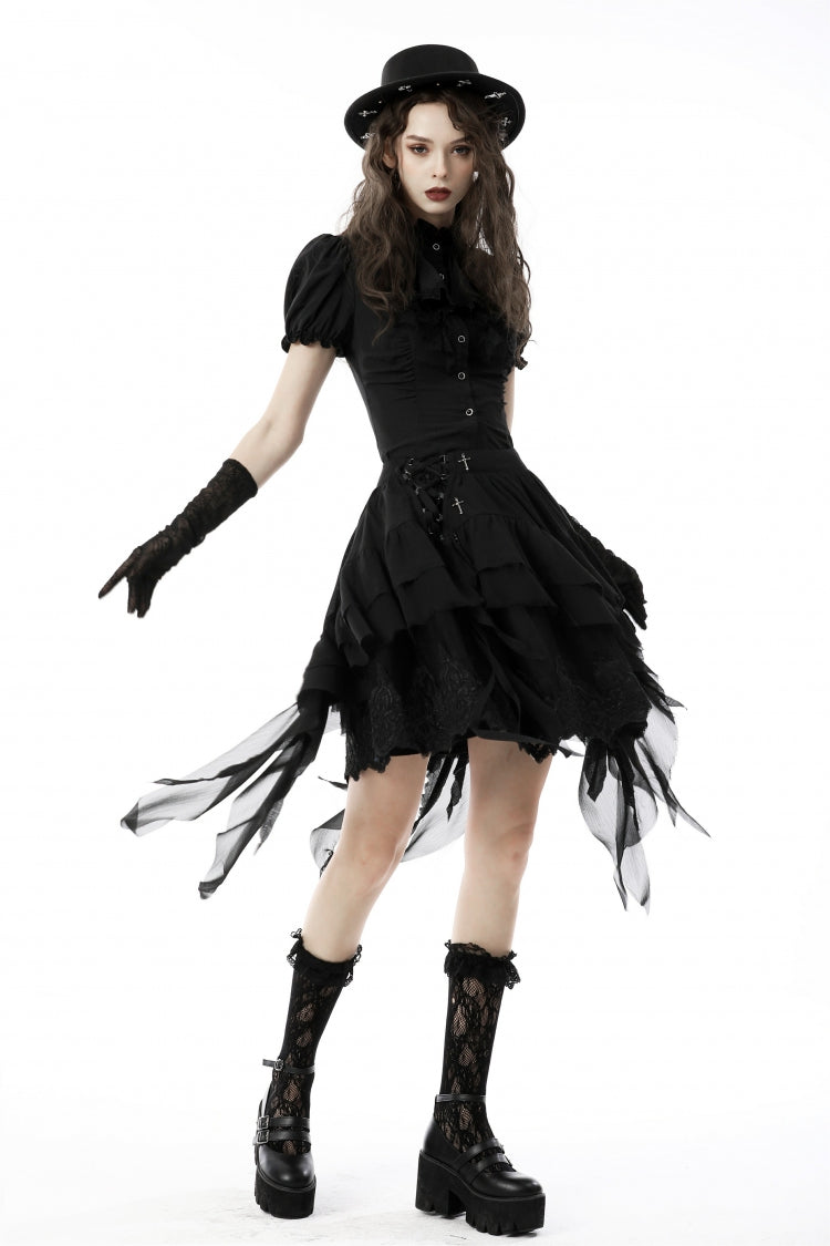 Black Multi-Layered Irrgular Hem Women's Punk Tasseled Skirt - Product - 6