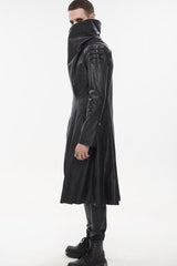 Black Gray Punk Exaggerated Large Collar Design Thick Rope Decoration Handsome Slim Men's Long Coat - Product - 4
