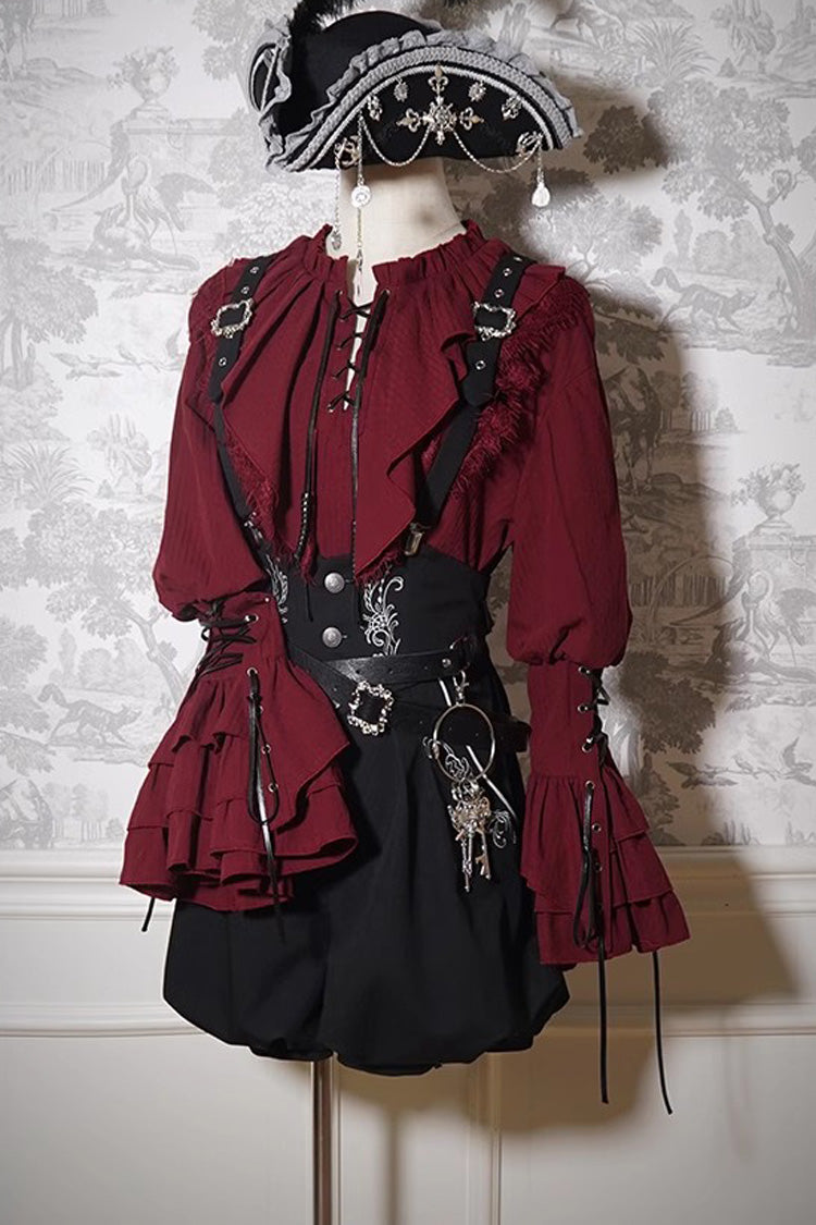 Pirate Series Navigation Treasure Hunting Guide High Waisted Embroidery Ouji Handsome Lolita Shorts 2 Colors - Product - 4