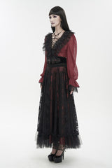 Red Thin Waist Plaid Stitching Layered Lace Long Sleeves Women's Gothic Shirt - Product - 4