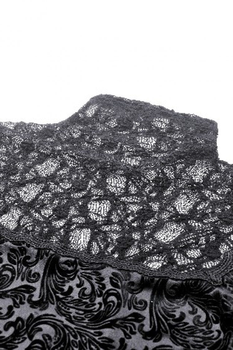 Black Ruffled Turtleneck Bishop Long Sleeves Floral Lace Patchwork Velvet Women's Gothic Blouse - Product - 15