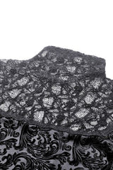 Black Ruffled Turtleneck Bishop Long Sleeves Floral Lace Patchwork Velvet Women's Gothic Blouse - Product - 15