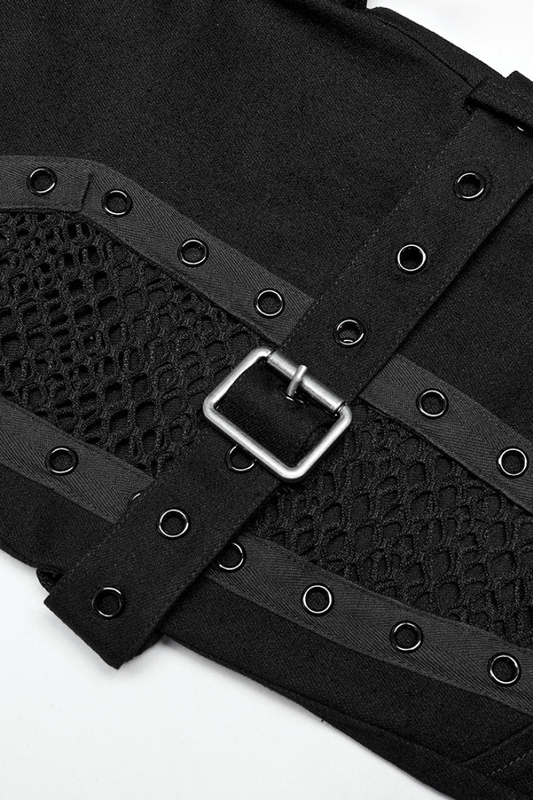Stitching Slim Mesh Buckles Eyelets Women's Steampunk Leggings 2 Colors - Product - 5