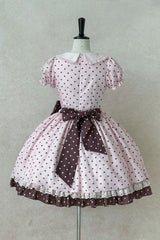 Pink [Canelé Gift Box] Round Collar Short Sleeves Double-Layered Printed Polka Dot Ruffled Open-Front Bow Asymmetric Sweet Lolita Dress Version 2 - Product - 3