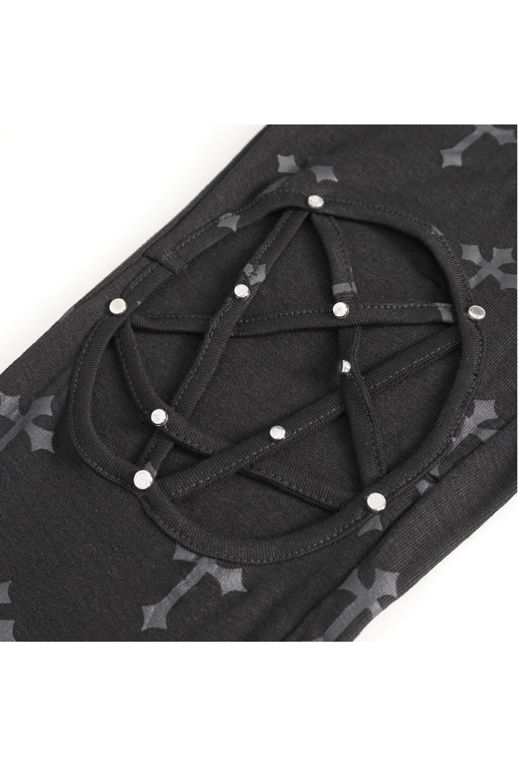 Black Print Hollow Women's Punk Leggings - Product - 10