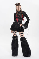 Black Plush Stitching Buckle Straps Women's Punk Shorts - Product - 5