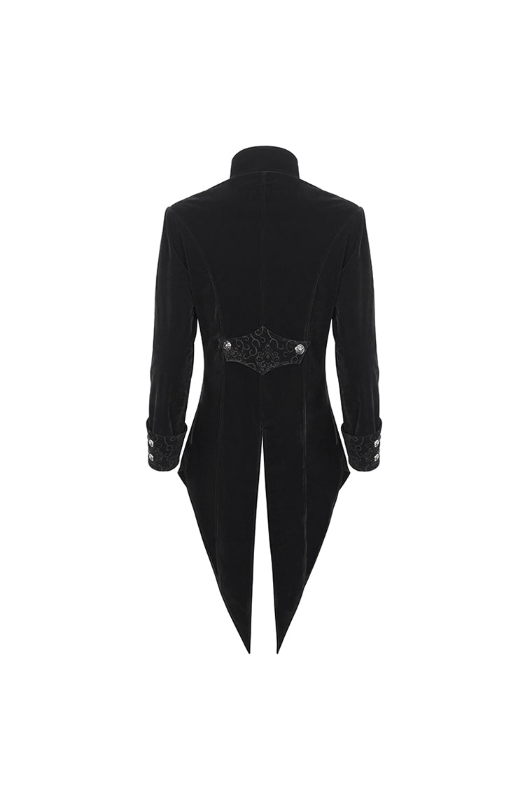 Black Stand Collar Lace Splice Swallow Tailed Men's Gothic Coat - Product - 9