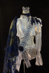 White/Blue [Royal Knight] Stand Collar Long Sleeves Gothic Vintage Cool Lolita Set - Product - 7