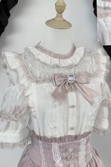 Jirai Kei Sweet Double-Layered Jacquard Ruffled Lace Japanese Skirt Set 2 Colors - White/Pink(Top-Only) - 13
