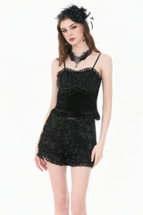 Black 3D Floral Jacquard Lace-Trimmed Women's Gothic Mini Shorts - Product - 6