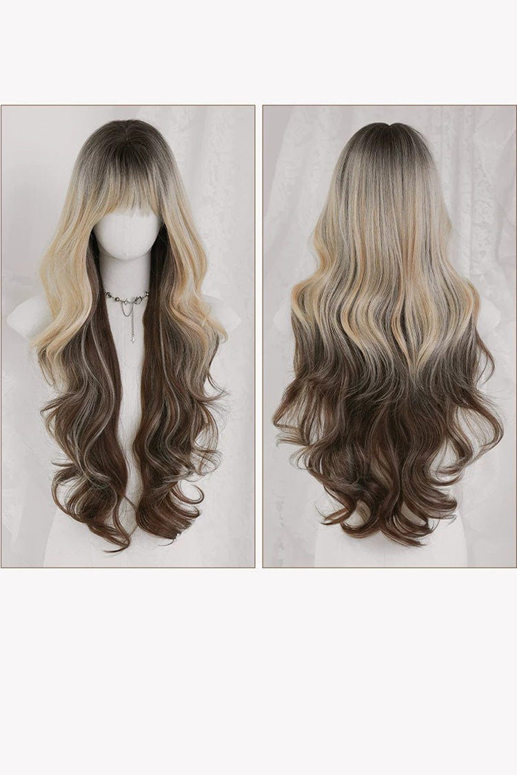 Gold‑Brown Balayage Ombre Y2K Asian Girl Vibe Seamless Sweet Lolita Long Curly Wig - Product - 8