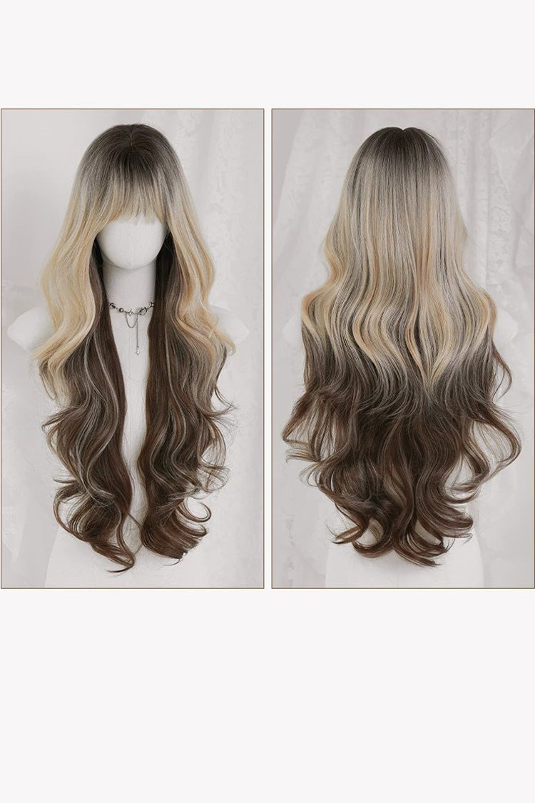 Gold‑Brown Balayage Ombre Y2K Asian Girl Vibe Seamless Sweet Lolita Long Curly Wig - Product - 8