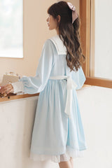 Lapel Collar Lantern Sleeves High Waisted With Bow Sweet Lolita OP Dress - Product - 7