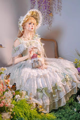 Green [Glazed Phantom] Off Shoulder Ruffle Hanayome Bowknot Lace Sweet Elegant Lolita Dress - Product - 6