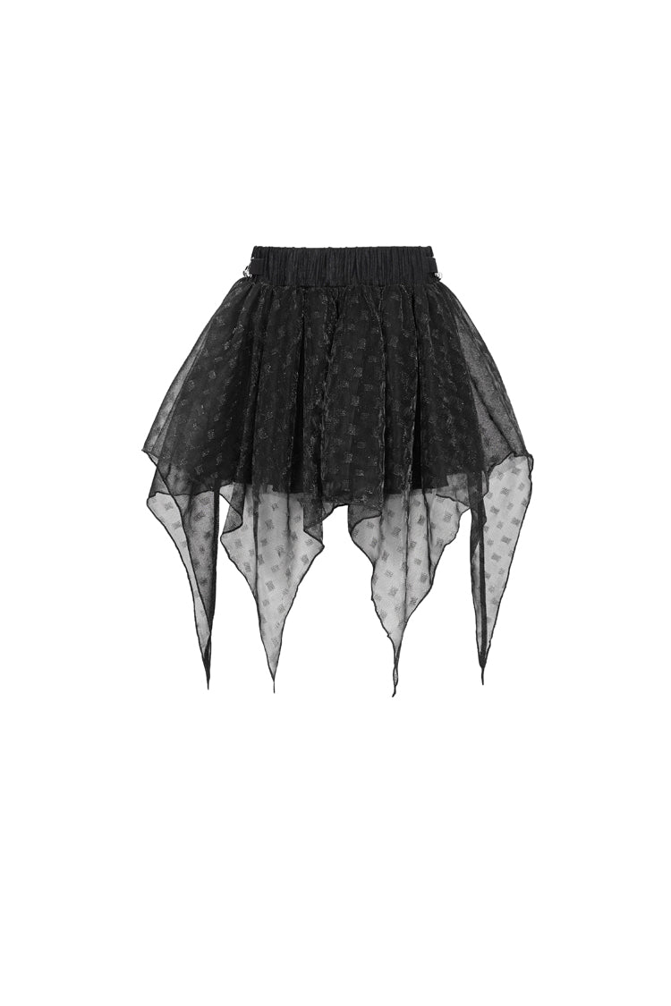Black Bright Mesh Metal Buckle Decoration Playful And Cute Tutu Short Women's Punk Skirt - Product - 7