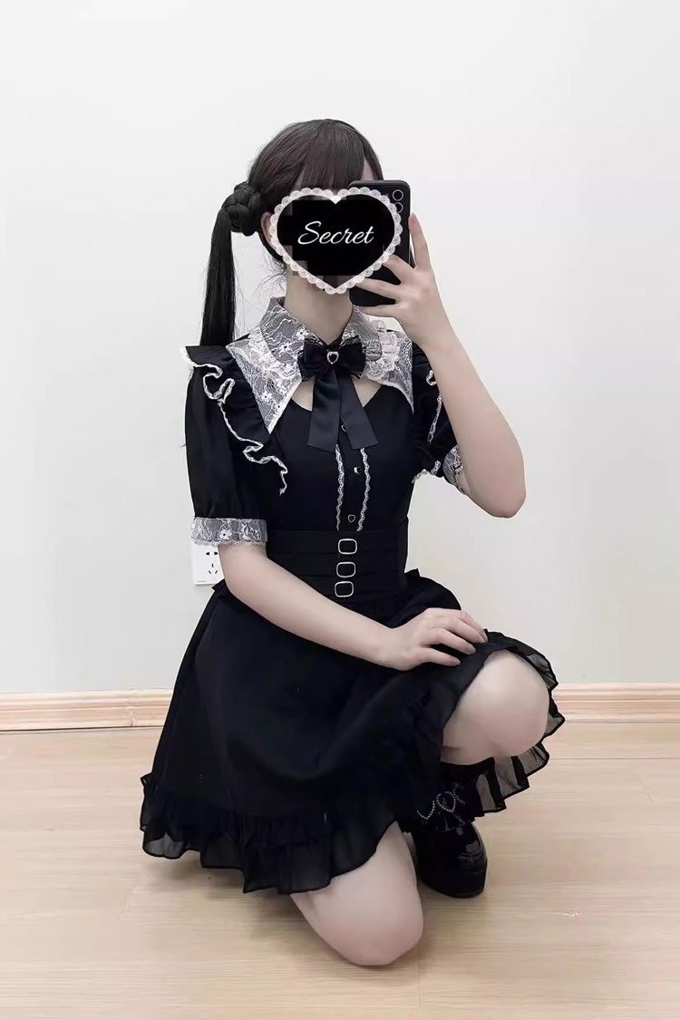 Jirai Kei Short Sleeves Hollow Bowknot Lace Sweet Blouse 3 Colors - Product - 3