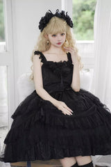 Black Iris Love Multi-layer Ruffle Bowknot Gothic Princess Lolita Jsk Dress - Product - 5