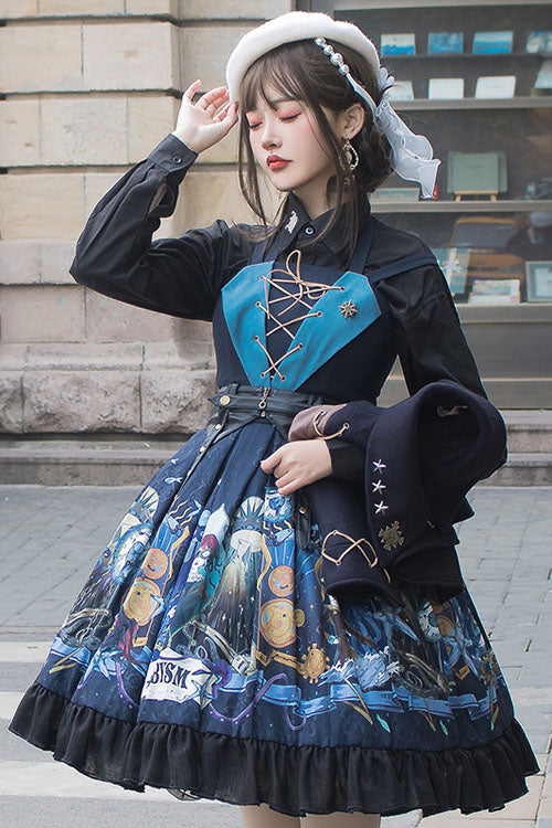 Dark Bule Sea of Abyss Japanese Style Ruffled Classic Lolita JSK Dress - Product - 3