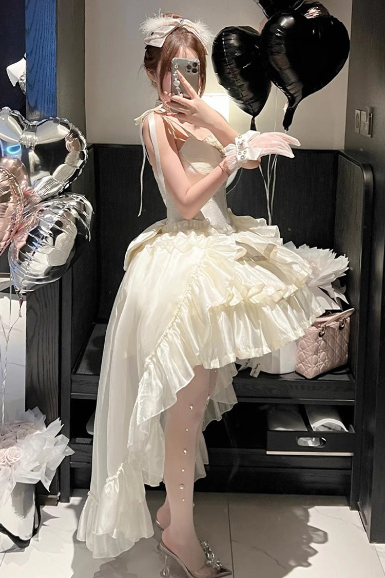 White Triple-Layered Ruffle Bowknot Lace Sweet Princess Lolita Jsk Dress - image 5